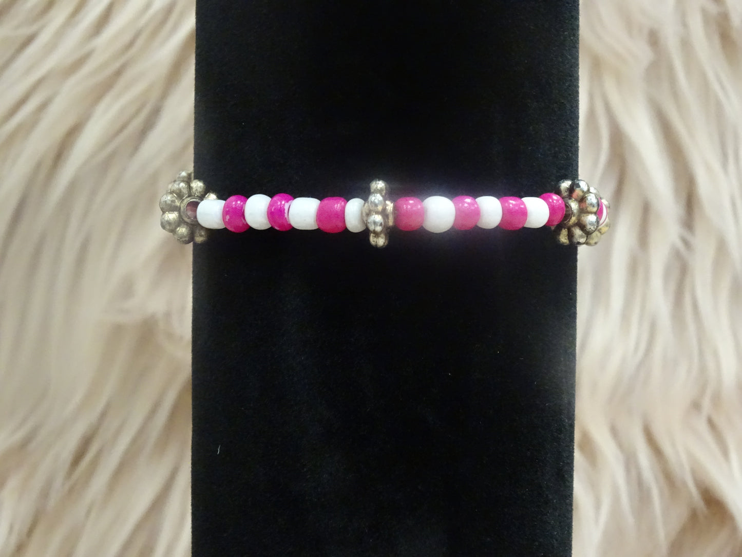 Roze/wit Kralen Armband