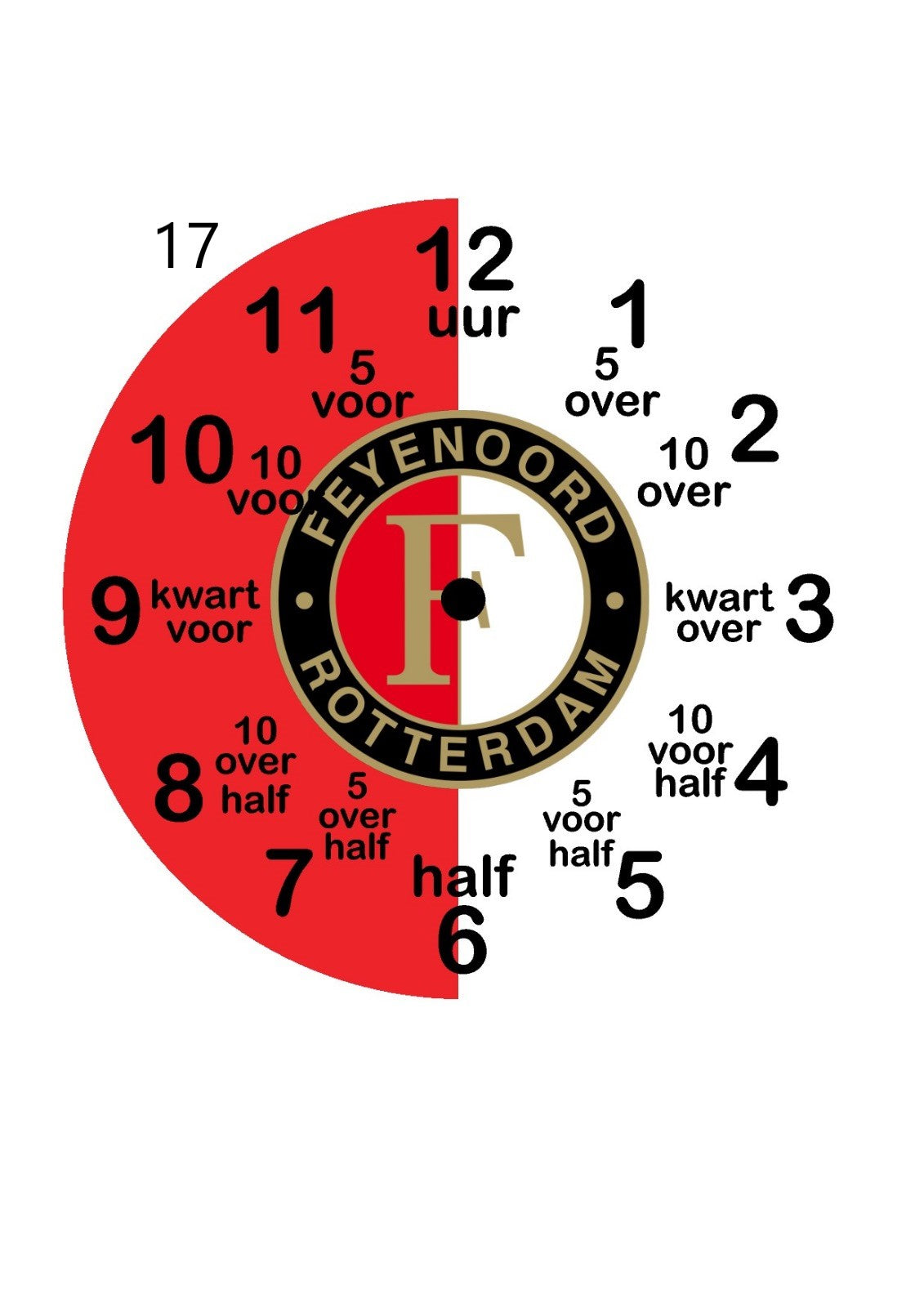 Kinderklok verkrijgbaar met een rand in wit, zandbeige, zwart of olijfgroen, met diverse themadesigns naar keuze. De klok heeft duidelijke cijfers en extra aanduidingen zoals "kwart voor" en "half" om kinderen te helpen bij het leren klokkijken. Een speelse en leerzame toevoeging aan elke kinderkamer!