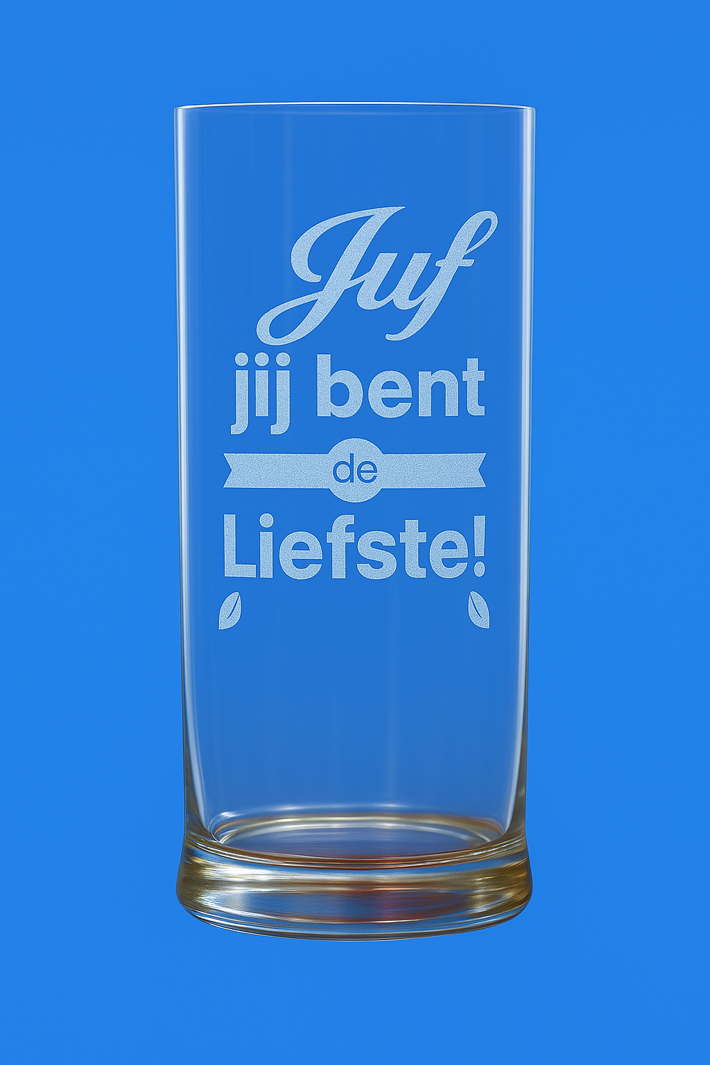 Glazen vaas met geëtste tekst