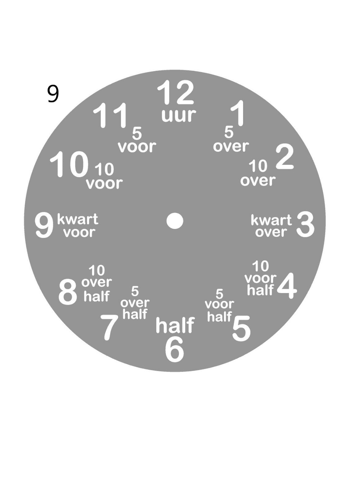 Kinderklok verkrijgbaar met een rand in wit, zandbeige, zwart of olijfgroen, met diverse themadesigns naar keuze. De klok heeft duidelijke cijfers en extra aanduidingen zoals "kwart voor" en "half" om kinderen te helpen bij het leren klokkijken. Een speelse en leerzame toevoeging aan elke kinderkamer!